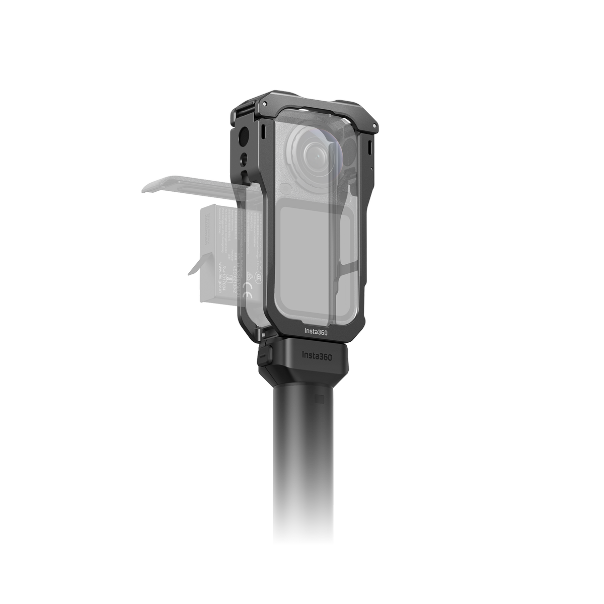 Insta360 X6 Protective Utility Frame illustrative side mounting arrangement, camera and mount sold separately