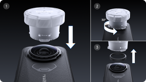 Insta360 X6 lens grip tool and illustrated replacement procedure