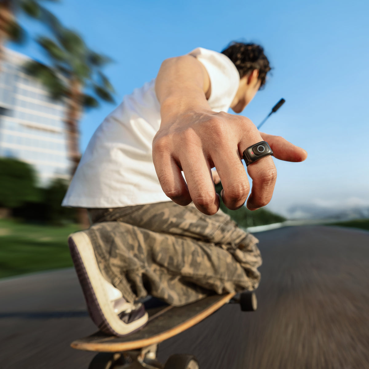 Insta360 Ring Remote finger-worn control scene