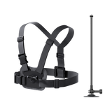 Snow camera mounting kit with chest strap and helmet extension rod