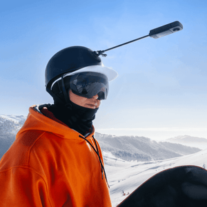 Helmet extension rod used during a snow-sport recording