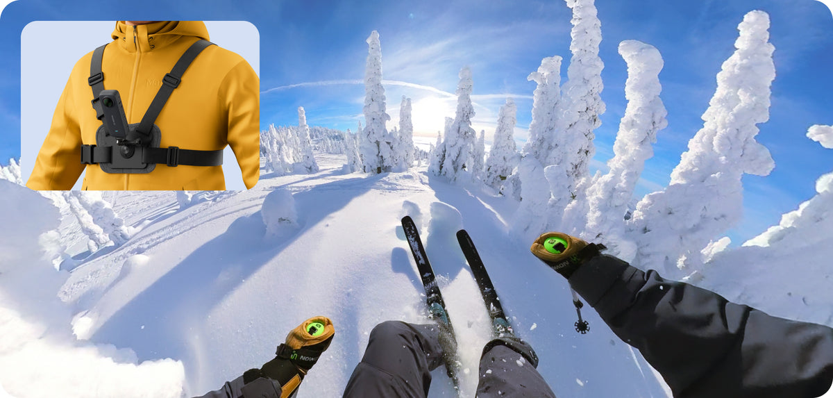 Snow-sport views from the adjustable chest mounting arrangement