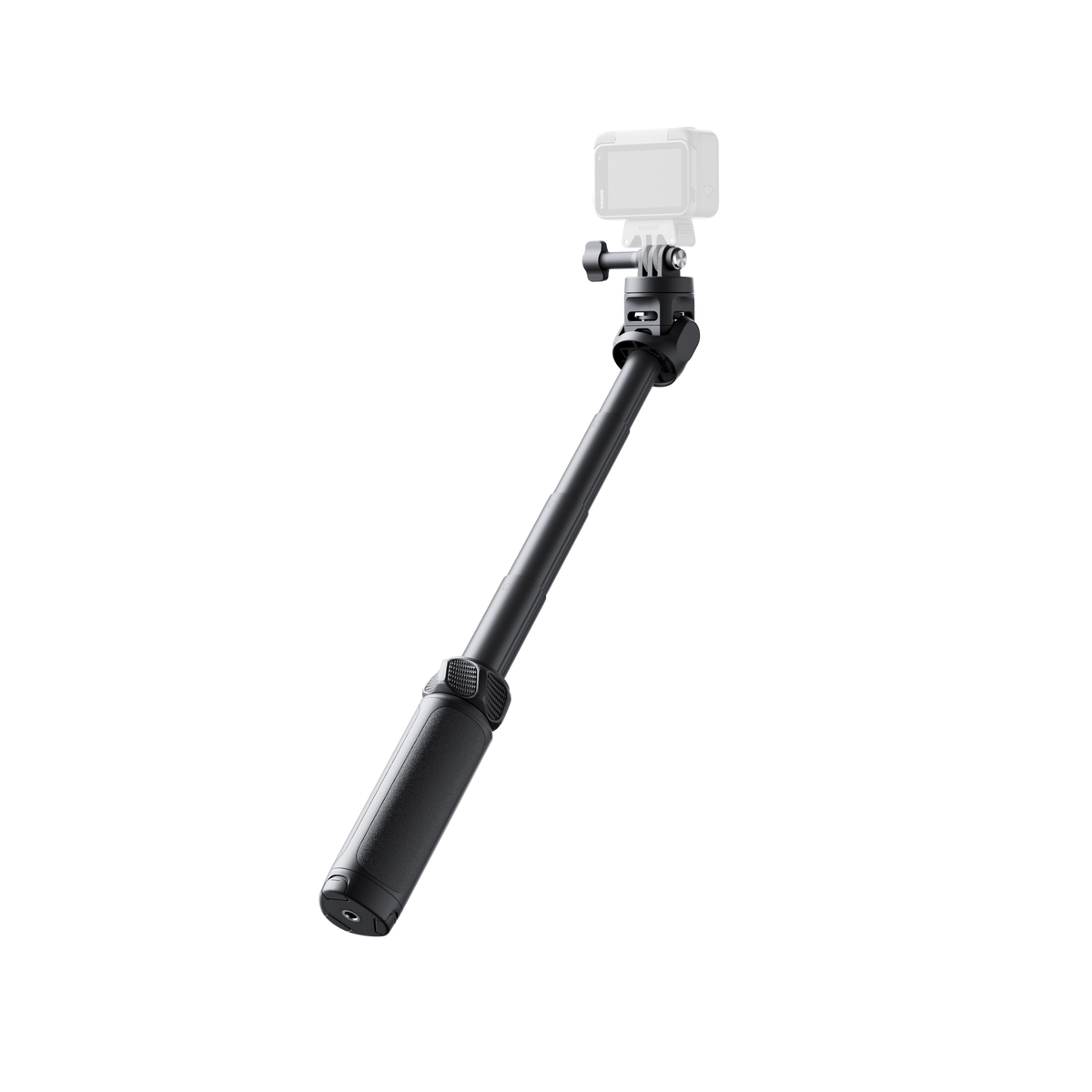 Extended handheld filming position with an illustrative camera