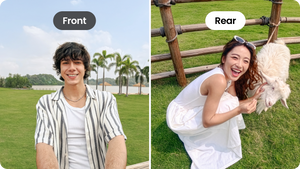 Front and rear viewpoints illustrated for mechanical camera rotation