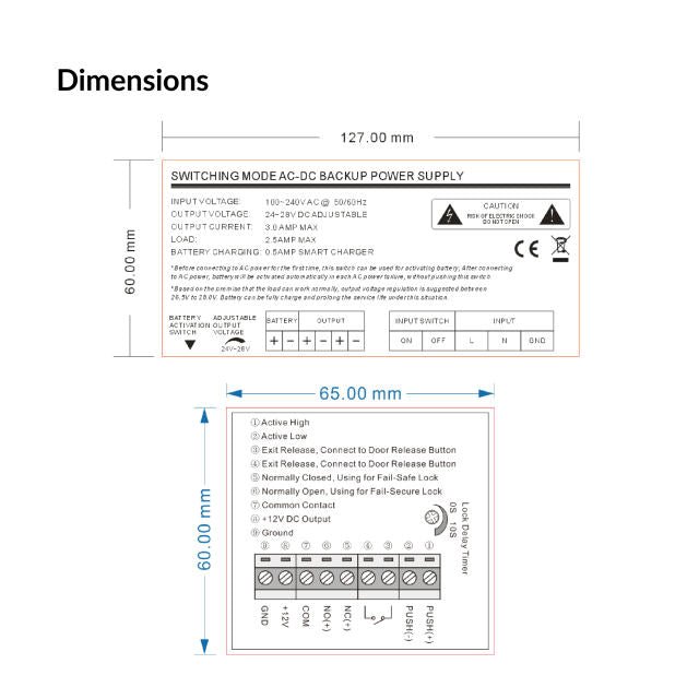 Tough 12V power supply dimensions and wiring diagram