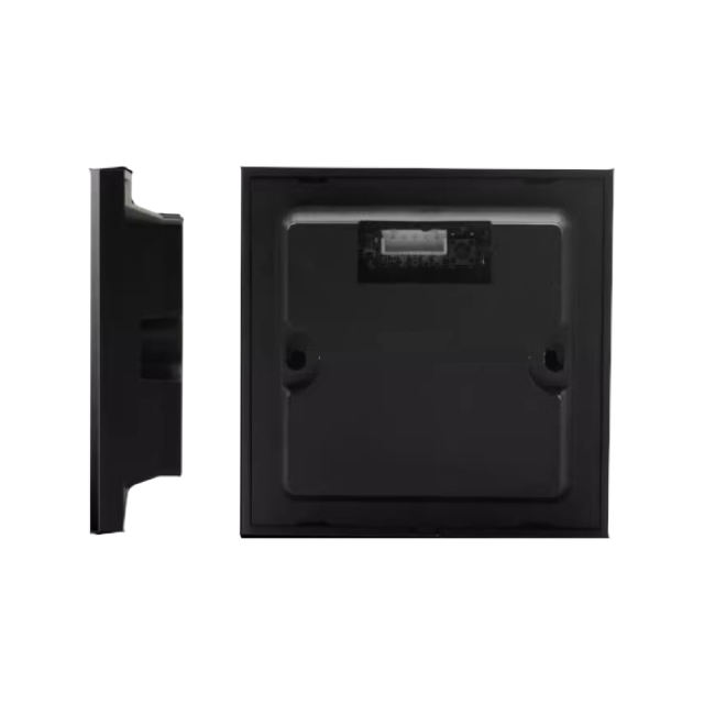 Tough flat-glass exit button rear and side mounting views