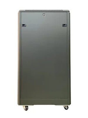 Tough 18U CX Server Equipment Rack, straight-on rear view with solid door closed