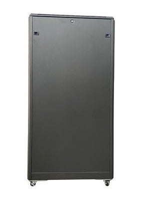 Tough 27U CX Server Equipment Rack, straight-on rear view with solid door closed