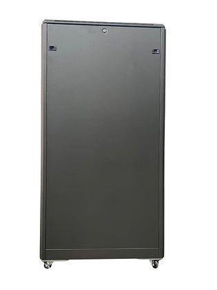 Tough 27U CX Server Equipment Rack, straight-on rear view with solid door closed