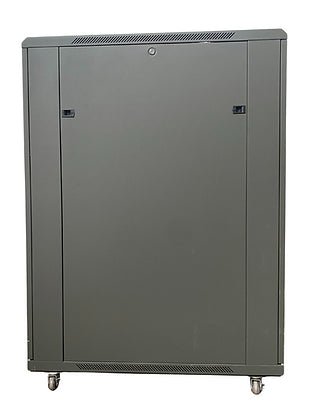 Tough 27U XL Server Equipment Rack, straight-on rear view with solid door closed