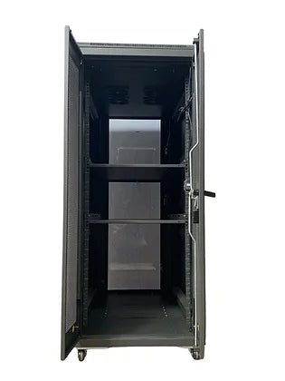 Tough 31U CX Server Equipment Rack, straight-on interior view with front and rear doors open