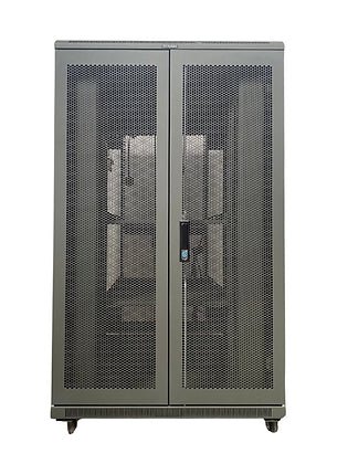 Tough 31U XL Server Equipment Rack, straight-on view with closed mesh front doors