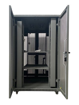 Tough 31U XL Server Equipment Rack, straight-on interior view with front and rear doors open