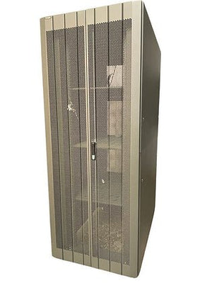 Tough 36U XL Server Equipment Rack, angled mesh-door view with solid side panel