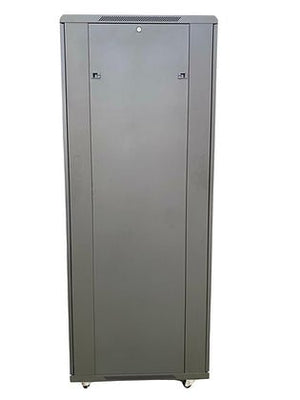 Tough 42U XL Server Equipment Rack, straight-on rear view with solid door closed