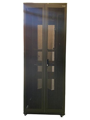 Tough 45U XL Server Equipment Rack, straight-on view with closed mesh front doors
