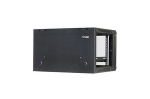 Tough 6U Wall Mount Server Cabinet, with closed mesh front door, angled side view