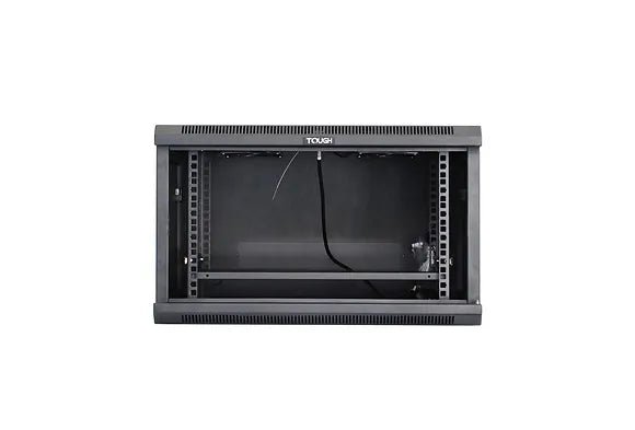 Tough 6U Wall Mount Server Cabinet, with closed glass front door, straight-on view