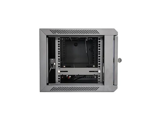 Tough 6U Wall Mount Server Cabinet, with glass front door open, straight-on view