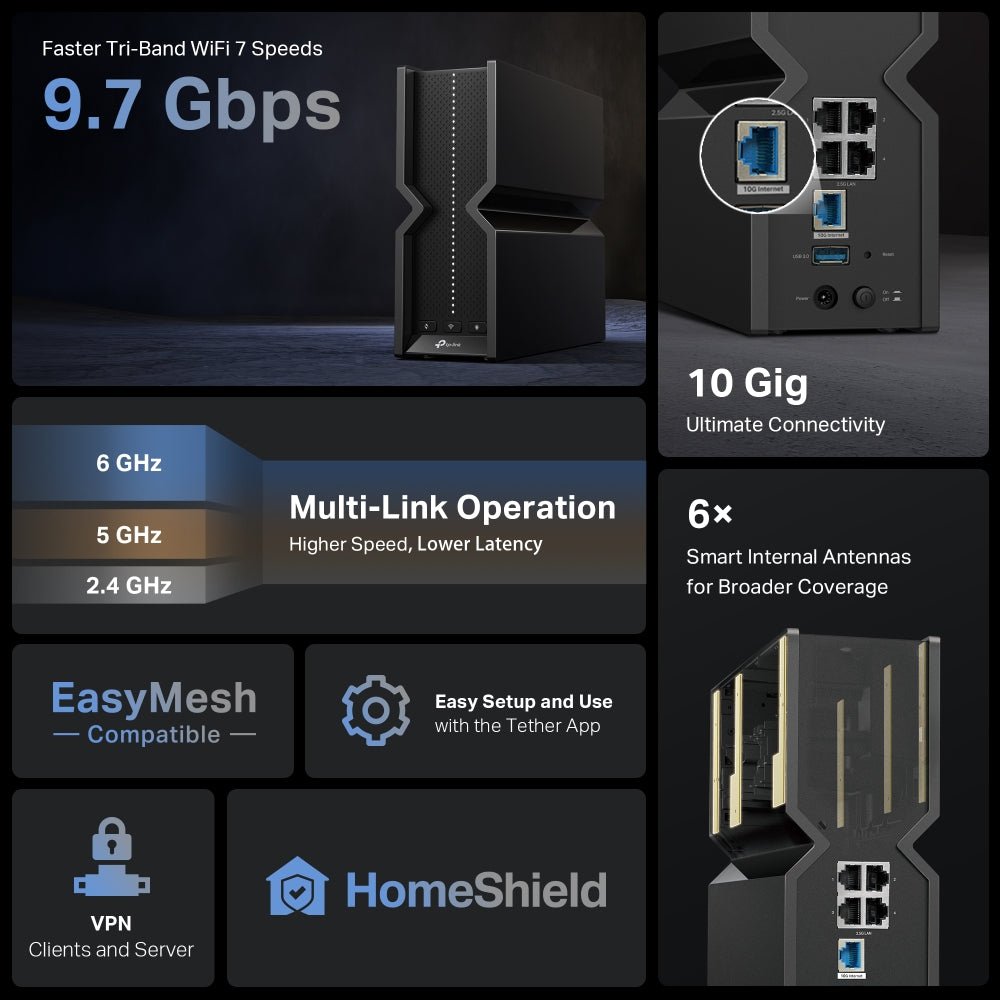TP - Link Archer BE550 Pro BE9700 Tri - Band Wi - Fi 7 Router - ACE Peripherals