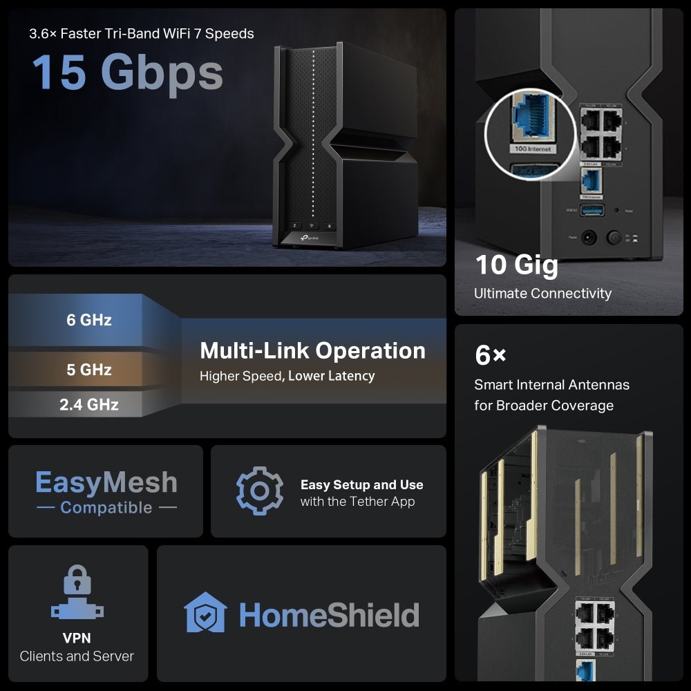 TP - Link Archer BE700 BE15000 Tri - Band Wi - Fi 7 Router - ACE Peripherals