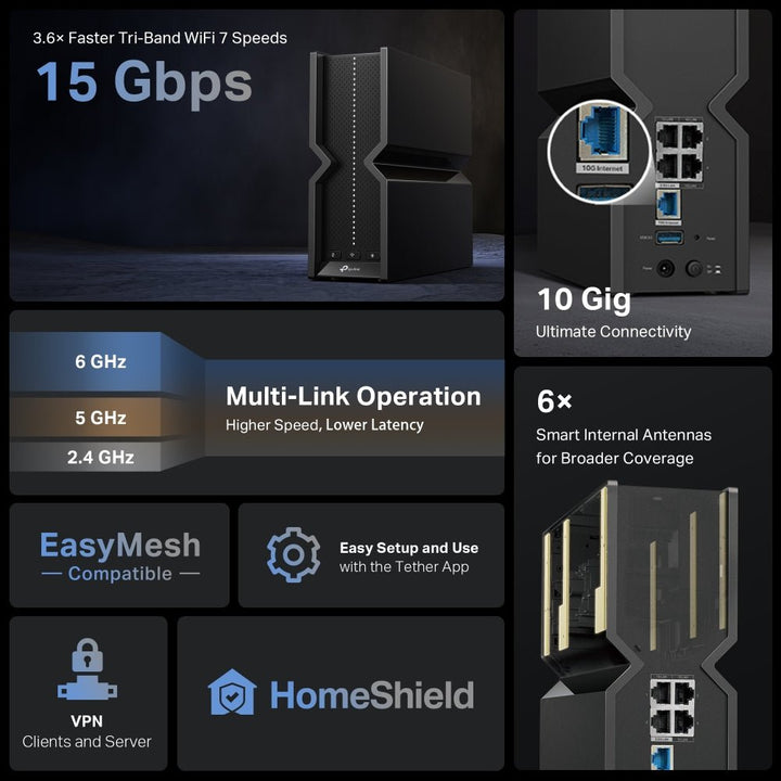 TP - Link Archer BE700 BE15000 Tri - Band Wi - Fi 7 Router - ACE Peripherals