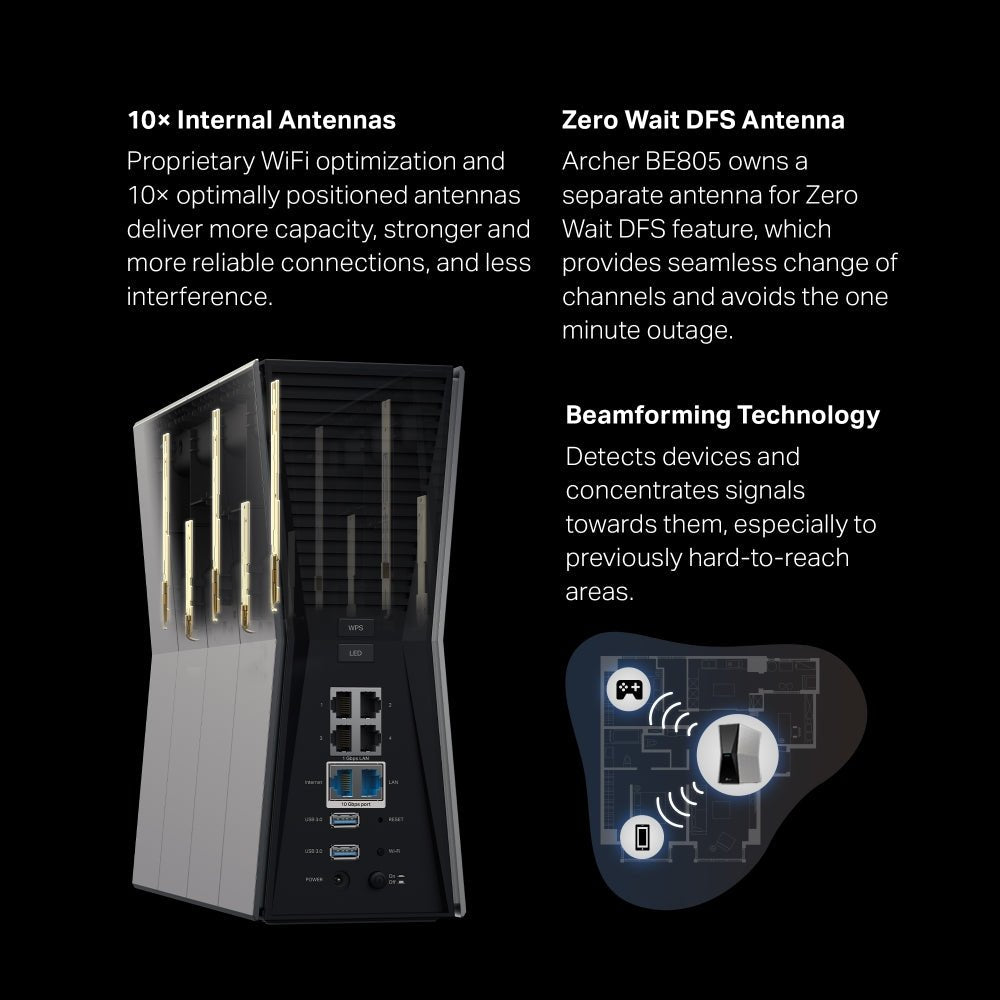 TP - Link Archer BE805 BE19000 Tri - Band Wi - Fi 7 Router - ACE Peripherals