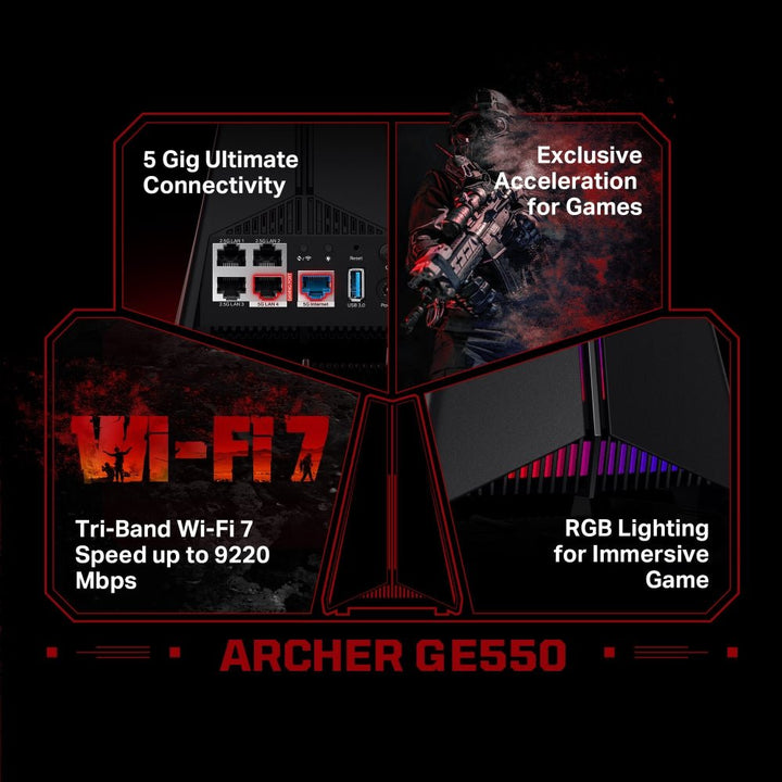 TP - Link Archer GE550 BE9300 Tri - Band Wi - Fi 7 Gaming Router - ACE Peripherals