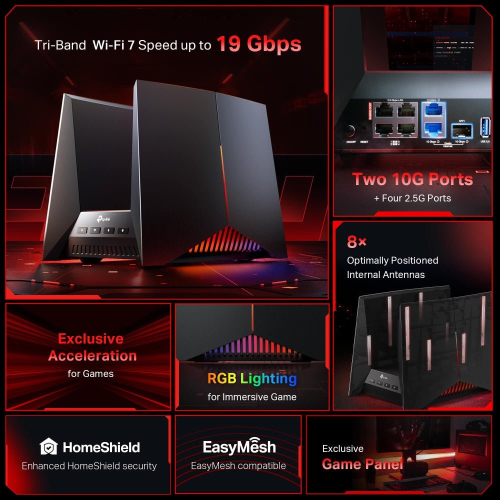 TP - Link Archer GE800 BE19000 Tri - Band Wi - Fi 7 Gaming Router - ACE Peripherals