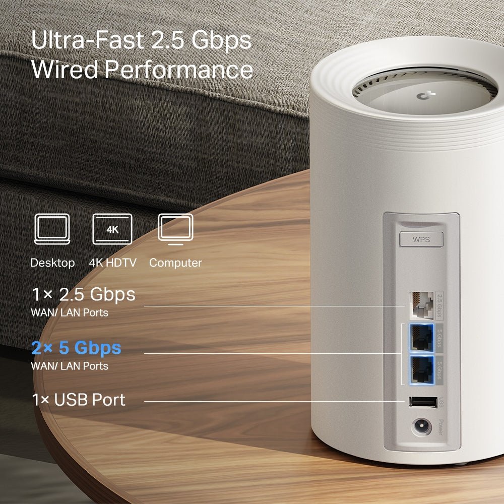 TP-Link Deco BE65 Pro Wi-Fi 7 BE11000 5GbE Ports Mesh Router