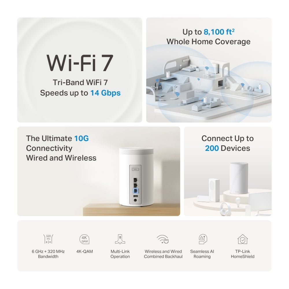 TP - Link Deco BE68 BE14000 Tri - Band Whole Home Mesh WiFi 7 System - ACE Peripherals