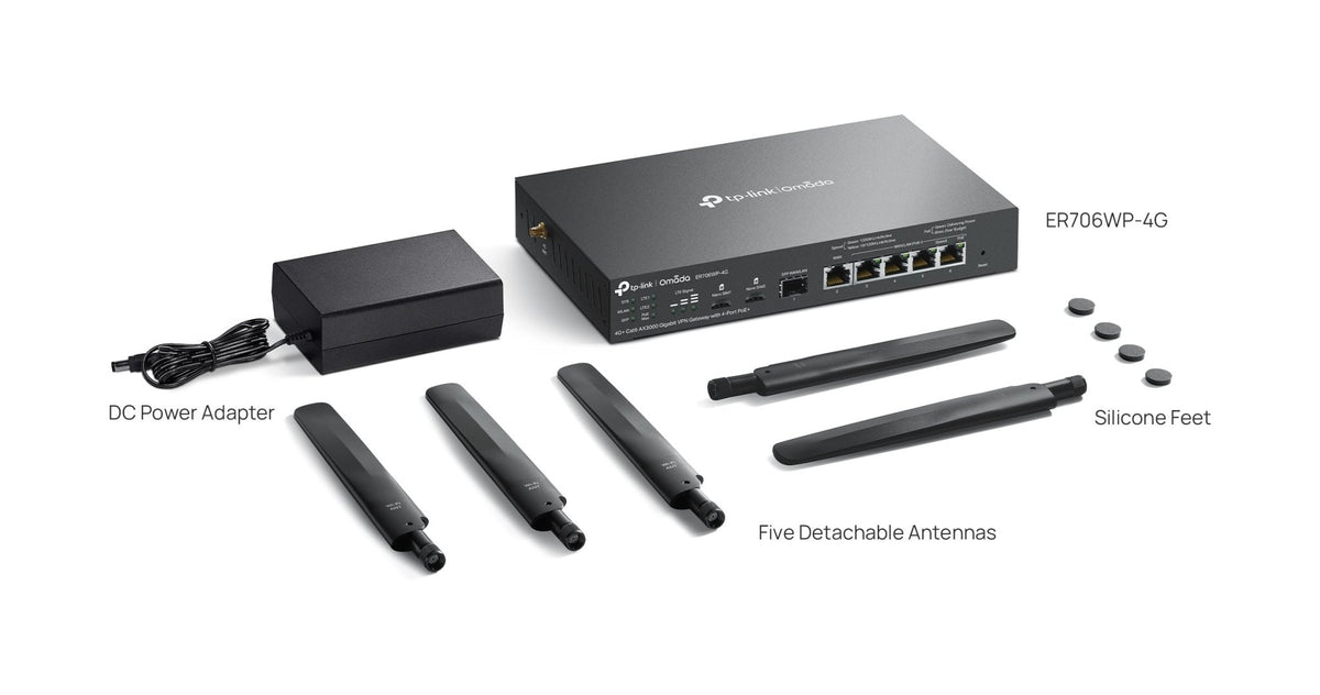 TP - Link ER706WP - 4G Omada 4G+ Dual Nano Sim AX3000 4 - Port POE+ Gigabit VPN Gateway Router - ACE Peripherals