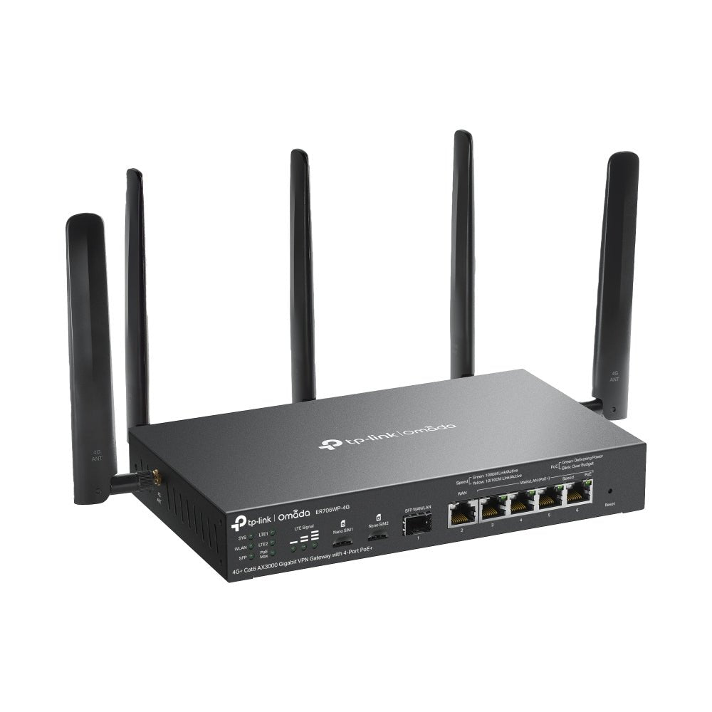 TP - Link ER706WP - 4G Omada 4G+ Dual Nano Sim AX3000 4 - Port POE+ Gigabit VPN Gateway Router - ACE Peripherals