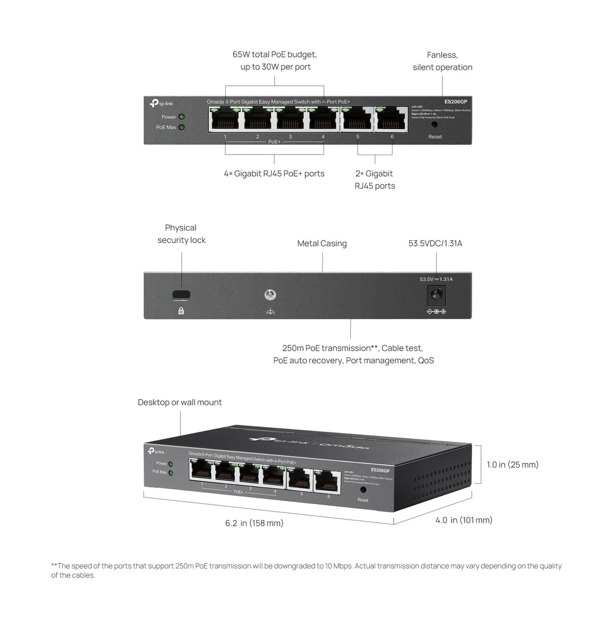 TP - Link ES206GP Omada 6 - Port Gigabit Easy Managed Switch with 4 - Port PoE+ - ACE Peripherals