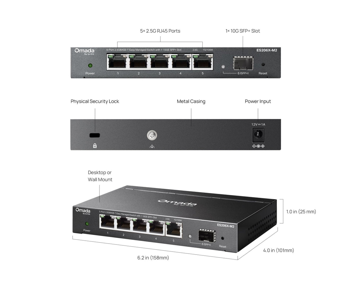 TP-Link ES206X-M2 Omada 5-Port 2.5GBASE-T Easy Managed Switch with 1 10GE SFP+ Slot - ACE Peripherals