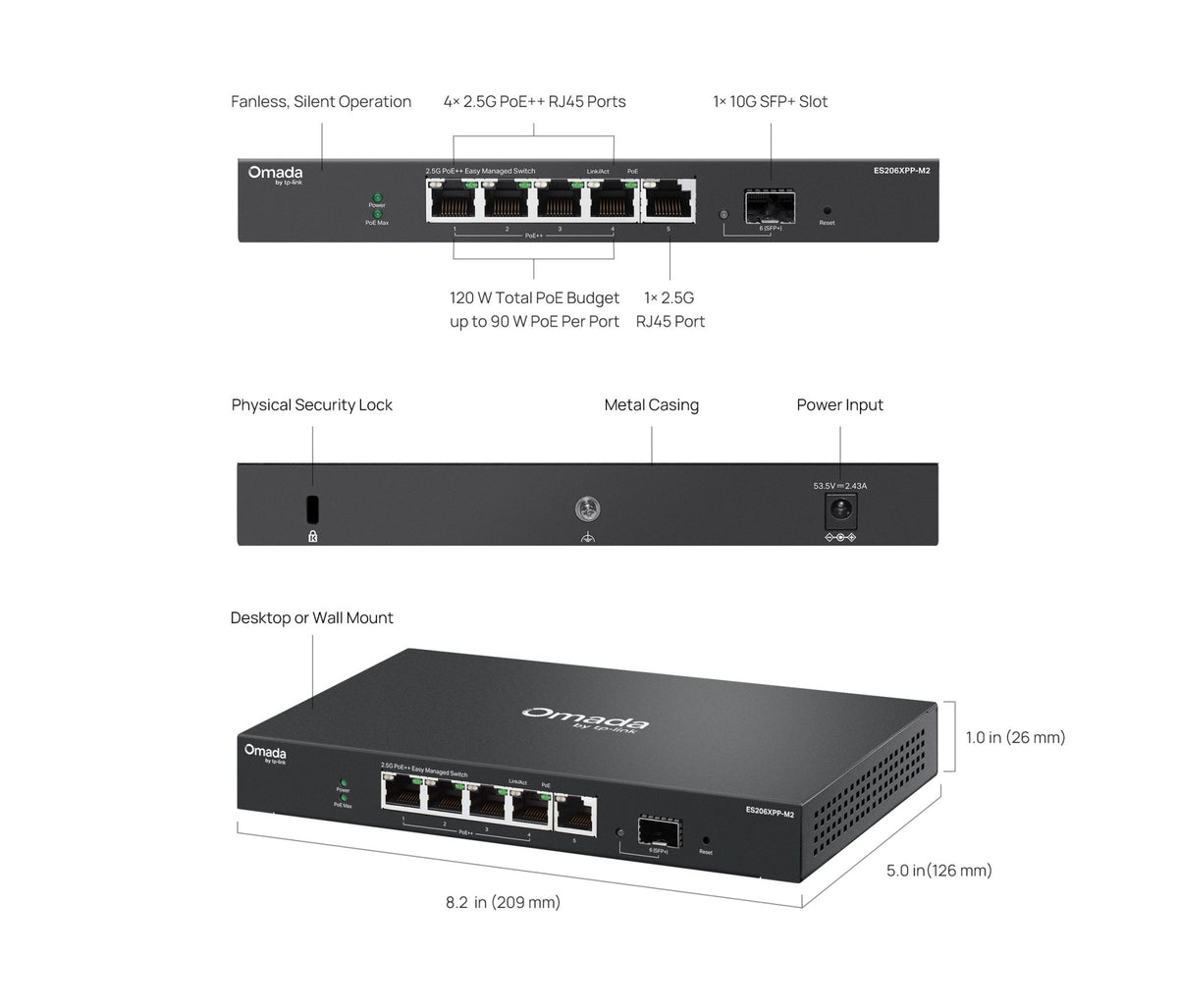 TP-Link ES206XPP-M2 Omada 5-Port 2.5G BASE-T and 1-Port 10GE SFP+ Easy Managed Switch with 4-Port PoE++ - ACE Peripherals