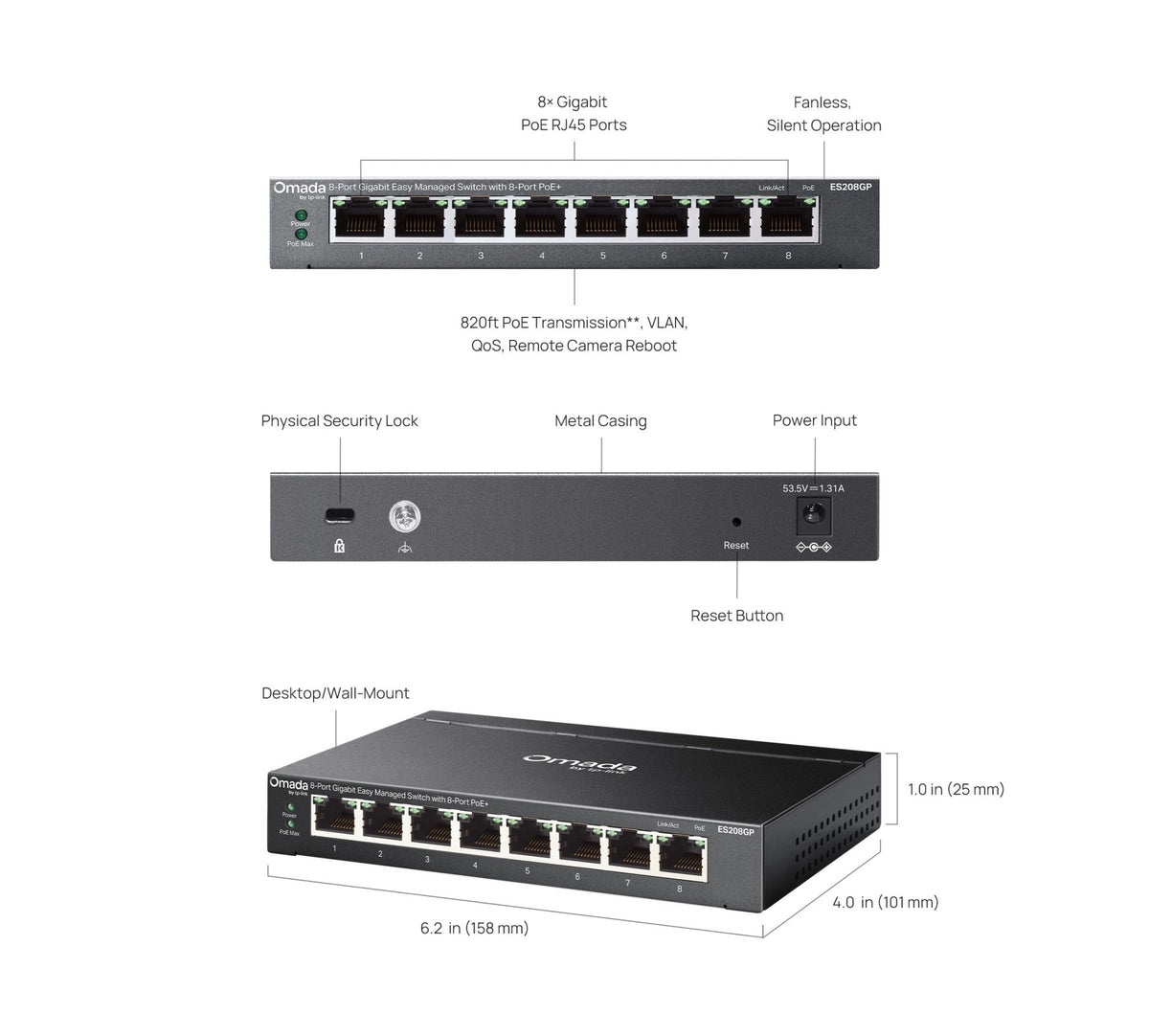 TP - Link ES208GP Omada 8 - Port Gigabit Easy Managed Switch with 8 - Port PoE+ - ACE Peripherals
