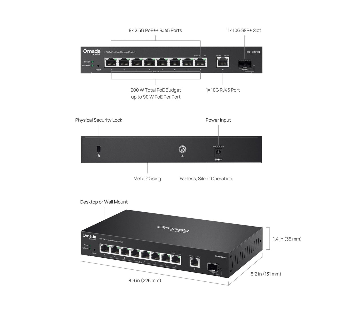 TP-Link ES210XPP-M2 Omada 8-Port 2.5G + 2-Port 10G Easy Managed Switch with 8-Port PoE++ - ACE Peripherals