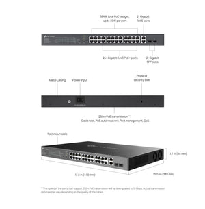 TP - Link ES228GMP Omada 28 - Port Gigabit Easy Managed 250m Long Range POE Switch with 24 - Port PoE+ - ACE Peripherals