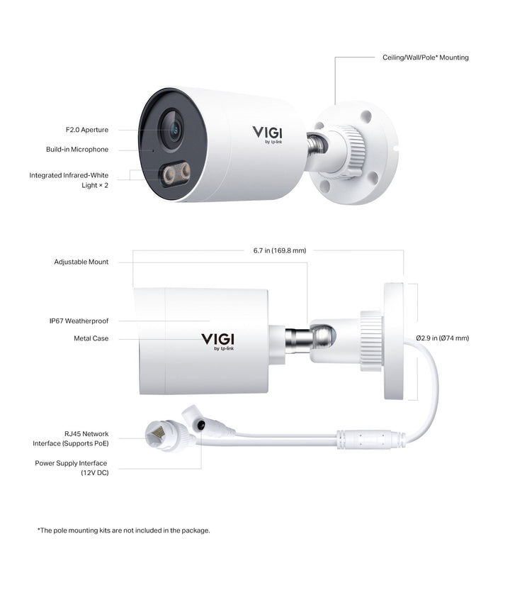 TP - Link InSight S325 VIGI 2MP Outdoor Full - Color Bullet Network Camera - ACE Peripherals
