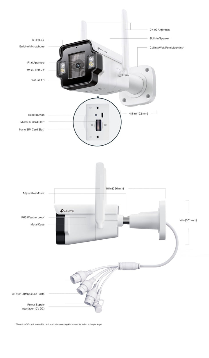 TP - Link InSight S345 - 4G VIGI 4MP Outdoor Full - Color 4G Bullet Network Camera - ACE Peripherals