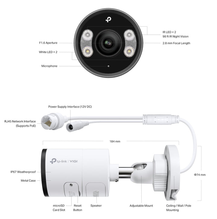 TP - Link InSight S355 VIGI 5MP Outdoor Full - Color Bullet Network Camera - ACE Peripherals