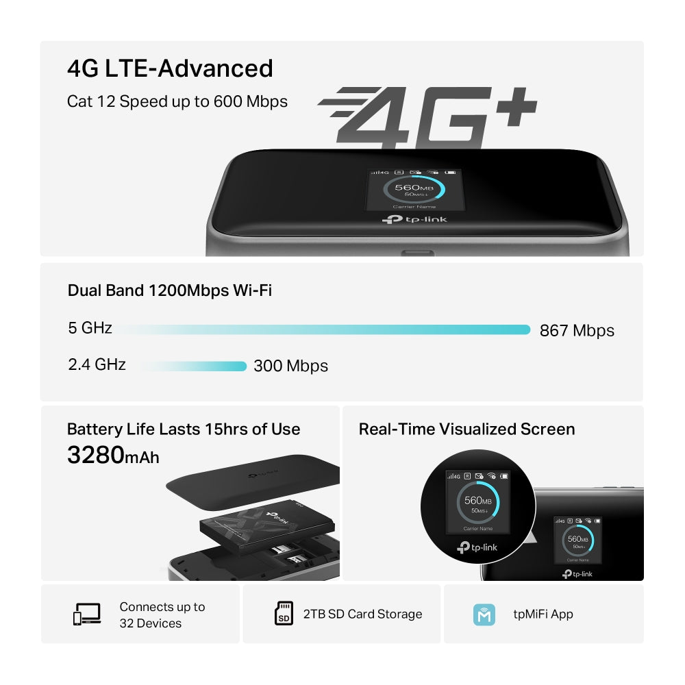 TP - Link M7750 4G LTE - Advanced Portable Battery Mobile Wi - Fi Router - ACE Peripherals