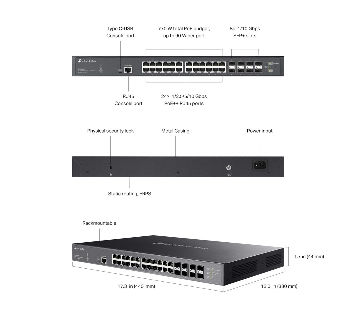 TP - Link SX3832MPP Omada 32 - Port 10GE L2+ Managed Switch with 24 - Port PoE++ - ACE Peripherals