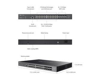 TP - Link SX3832MPP Omada 32 - Port 10GE L2+ Managed Switch with 24 - Port PoE++ - ACE Peripherals