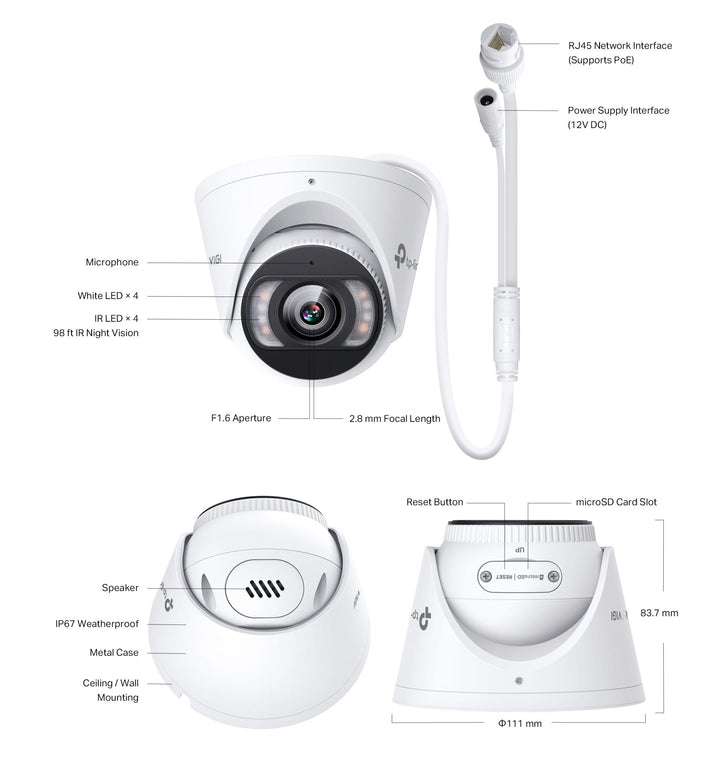 TP - Link VIGI C445 4MP Full - Color Turret Network Camera - ACE Peripherals