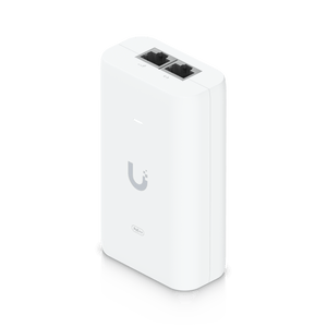Ubiquiti UACC-PoE++-10G 60W 10GbE injector angled RJ45 ports view