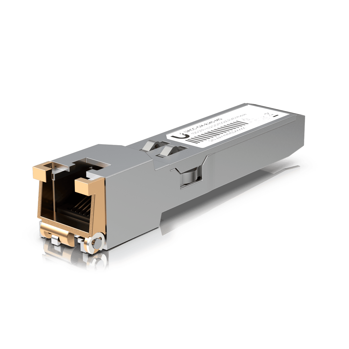 Ubiquiti UACC-CM-RJ45-MG SFP+ to RJ45 adapter angled connector view