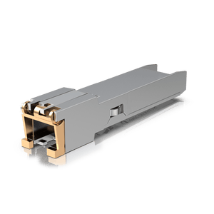 Ubiquiti UACC-CM-RJ45-MG SFP+ to RJ45 adapter front and underside view