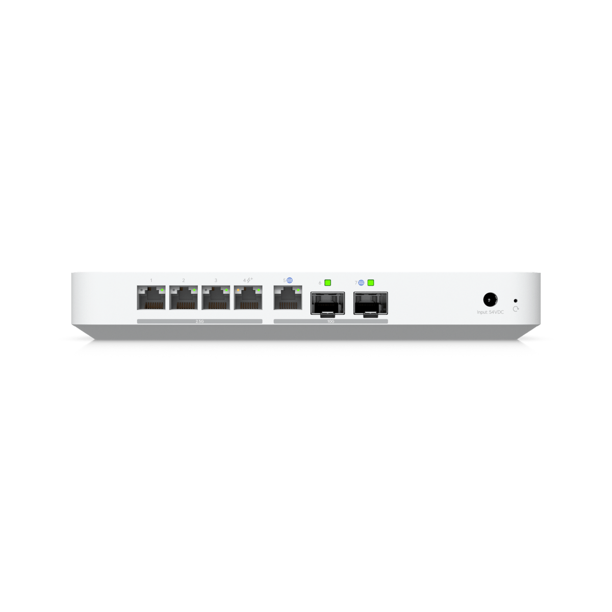 Ubiquiti UCG-Fiber rear Ethernet and SFP+ ports with power input